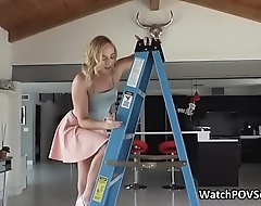 Deep barrier anal with girlfriend on ladder
